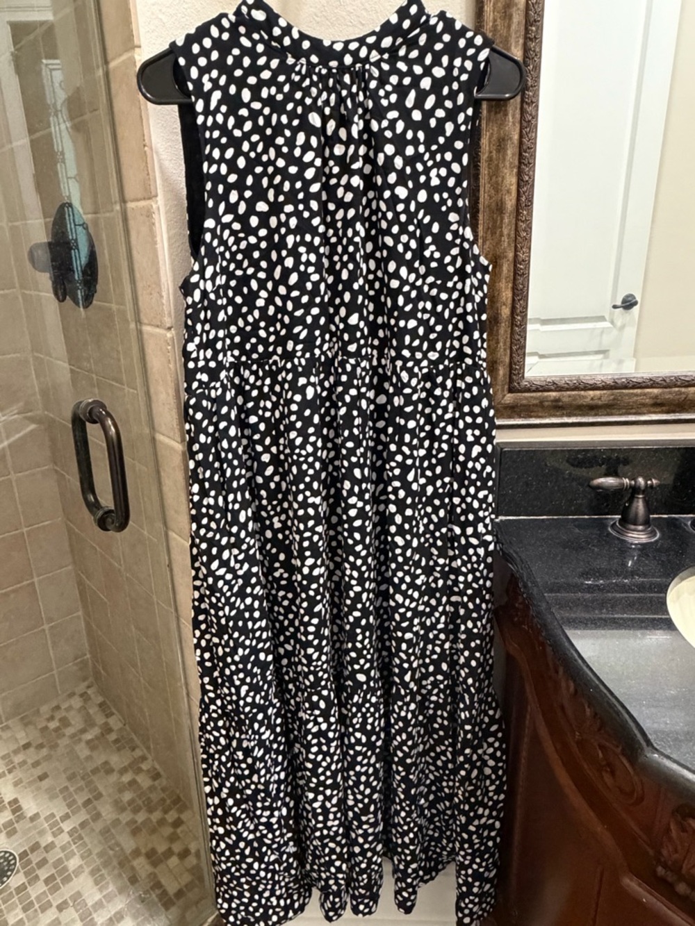 Sleeveless Black and White Polka Maxi Dress